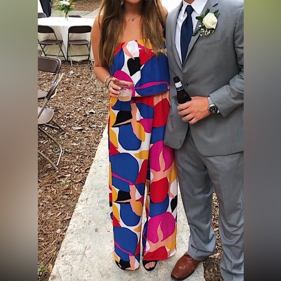 Strapless flowy leg colorful jumpsuit - Picture 1 of 1